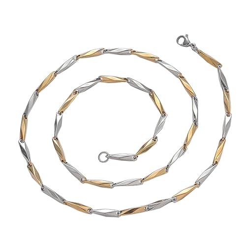 OAKKY 2mm Retro Persönlichkeit Rautenschnitt Bambus Link Kette Halskette Edelstahl für Männer Frauen Hip Hop Melone Samen Geformt Silber Gold 17.7" von OAKKY