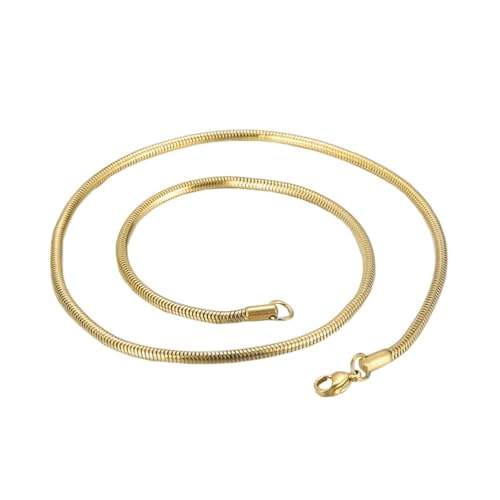 OAKKY 3mm Retro Mode Solide Flexible Runde Schlange Kette Halskette Edelstahl für Männer Frauen mit Hummer Verschluss Hip Hop Schmuck Gold 21.6" von OAKKY