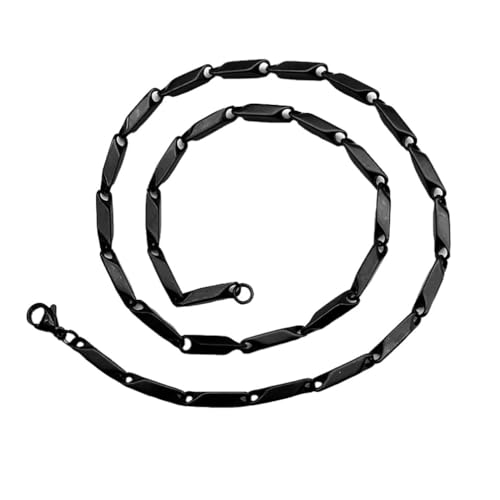 OAKKY 3mm Retro Persönlichkeit Rautenschnitt Bambus Link Kette Halskette Edelstahl für Männer Frauen Hip Hop Melone Samen Geformt Schwarz 21.6" von OAKKY