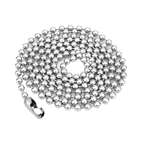 OAKKY 4mm Vintage Kugelkette Perle Hundemarke Kette Perlenkette Edelstahl für Männer Frauen Ziehen Kette Perlenkette mit Steckern Silber 23.6" von OAKKY