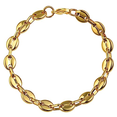 OAKKY 6mm Punk Cool Kaffeebohnen Link Kette Armband für Männer Frauen Edelstahl Chunky Hip Hop Verdreht Seil Karabinerverschluss Armreif Gold 7.48” von OAKKY