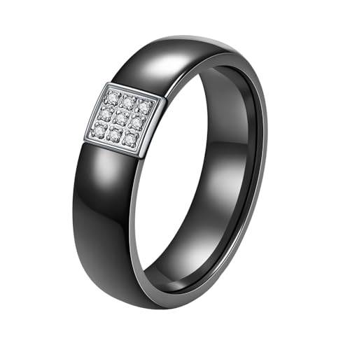 OAKKY 6mm Schwarz keramische Ringe für Frauen Inlay Zirkonia Aussage Hochzeit Band Größe 54 (17.2) von OAKKY