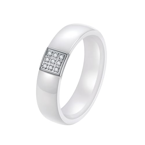 OAKKY 6mm Weiße keramische Ringe für Frauen Inlay Zirkonia Aussage Hochzeit Band Größe 57 (18.1) von OAKKY