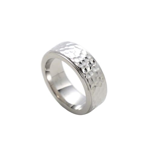 OAKKY 8mm Jahrgang Gehämmerte Oberfläche Edelstahl Ringe für Männer Ehering Kuppel Ring Silber Größe 62 (19.7) von OAKKY