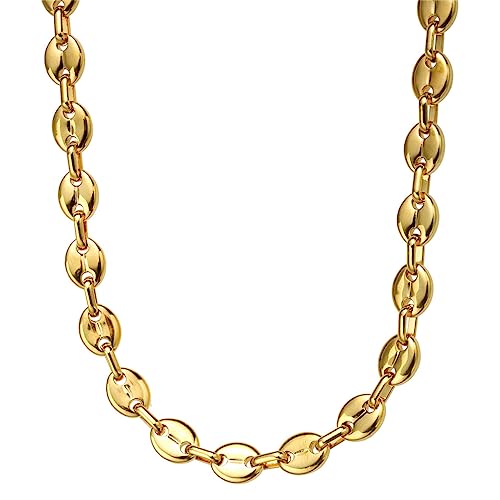 OAKKY 9MM Kaffeebohnen Kette Halskette für Männer Frauen Edelstahl Gedrehtes Seil Chunky Stacke Link Hummerschließe Cool Hip Hop Schmuck Gold 21.6" von OAKKY