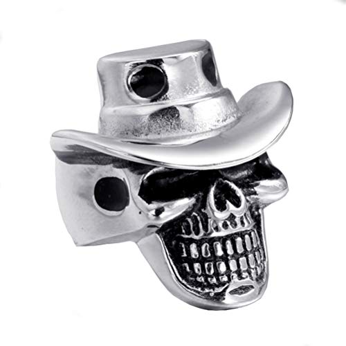 OAKKY Cool Herren Jahrgang Gotisch Punk Rock Cowboy Hut Schädel Kopf Biker Ring Rostfreier Stahl Hip Hop Hochzeitsband Silber Größe 68 (21.6) von OAKKY