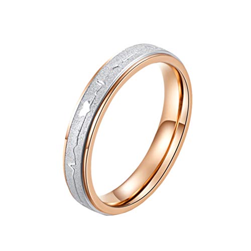 OAKKY Damen 4MM Herz Elektrokardiogramm Herzbeat Ring Edelstahl Liebe Für Immer Verlobung Eheringe Schrubben Fertig Rose Gold Größe 60 (19.1) von OAKKY