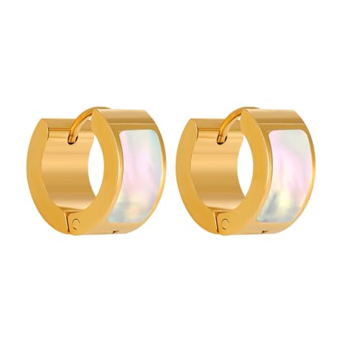 OAKKY Damen 7MM Trendy Zierlich Einfach Cool Regenbogen Muschel Inlay Kleiner Huggie Hoop C-Förmiger Ohrring Edelstahl Ohrstecker Piercings Gold OAKKY Damen 7MM Trendy Zierlich Einfach Cool Regenbogen Muschel Inlay Kleiner Huggie Hoop C-Förmiger Ohrring Edelstahl Ohrstecker Piercings Gold von OAKKY