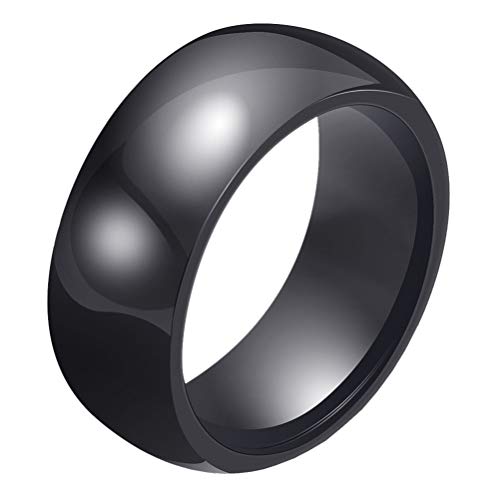 OAKKY Damen 8MM Schwarz Ring Keramik Einfach Minimalistisch Schmuck Verlobungs-Eheringe Poliert Komfort Fit Größe 54 (17.2) von OAKKY