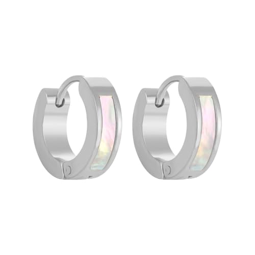 OAKKY Damen Dünn 4MM Trendig Elegant Regenbogen Perle Muschel Inlay Kleiner Huggie Hoop C-Förmiger Ohrring Edelstahl Ohrstecker Piercings Silber OAKKY Damen Dünn 4MM Trendig Elegant Regenbogen Perle Muschel Inlay Kleiner Huggie Hoop C-Förmiger Ohrring Edelstahl Ohrstecker Piercings Silber von OAKKY