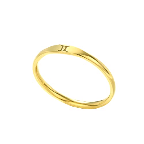 OAKKY Damen Edelstahl 12 Sternzeichen Sternbild Ring Astrologische Symbole Siegelring Zwillinge Gold Größe 57 (18.1) von OAKKY