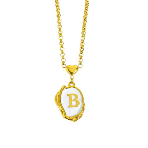 OAKKY Damen Edelstahl A-Z Initial Halskette Alphabet 26 Buchstaben Name Monogram Anhänger Personalisierter Eleganter Vintage Schmuck Gold B von OAKKY