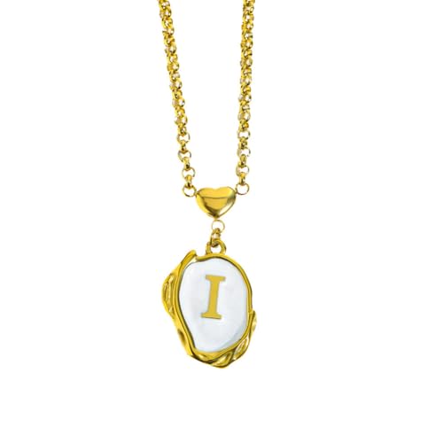 OAKKY Damen Edelstahl A-Z Initial Halskette Alphabet 26 Buchstaben Name Monogram Anhänger Personalisierter Eleganter Vintage Schmuck Gold I von OAKKY