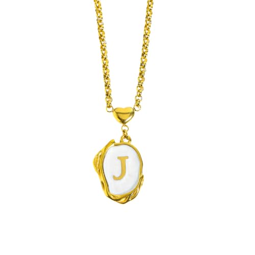 OAKKY Damen Edelstahl A-Z Initial Halskette Alphabet 26 Buchstaben Name Monogram Anhänger Personalisierter Eleganter Vintage Schmuck Gold J von OAKKY