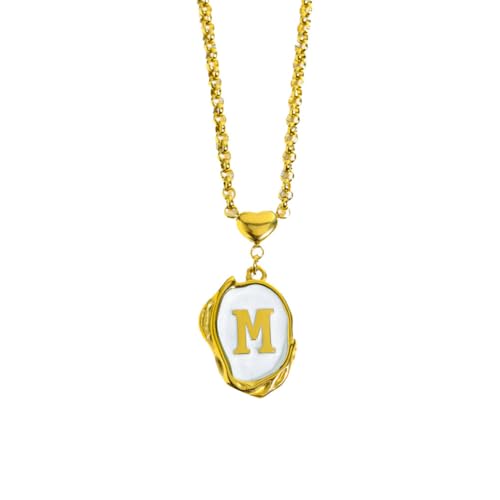 OAKKY Damen Edelstahl A-Z Initial Halskette Alphabet 26 Buchstaben Name Monogram Anhänger Personalisierter Eleganter Vintage Schmuck Gold M von OAKKY