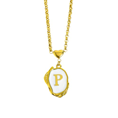 OAKKY Damen Edelstahl A-Z Initial Halskette Alphabet 26 Buchstaben Name Monogram Anhänger Personalisierter Eleganter Vintage Schmuck Gold P von OAKKY
