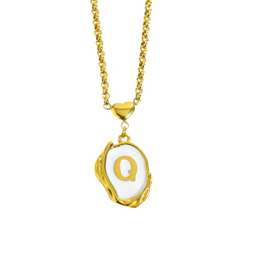 OAKKY Damen Edelstahl A-Z Initial Halskette Alphabet 26 Buchstaben Name Monogram Anhänger Personalisierter Eleganter Vintage Schmuck Gold Q von OAKKY