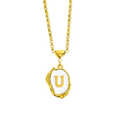 OAKKY Damen Edelstahl A-Z Initial Halskette Alphabet 26 Buchstaben Name Monogram Anhänger Personalisierter Eleganter Vintage Schmuck Gold U von OAKKY