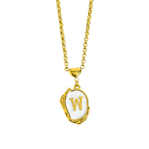 OAKKY Damen Edelstahl A-Z Initial Halskette Alphabet 26 Buchstaben Name Monogram Anhänger Personalisierter Eleganter Vintage Schmuck Gold W von OAKKY