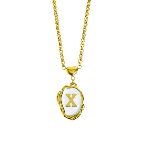 OAKKY Damen Edelstahl A-Z Initial Halskette Alphabet 26 Buchstaben Name Monogram Anhänger Personalisierter Eleganter Vintage Schmuck Gold X von OAKKY