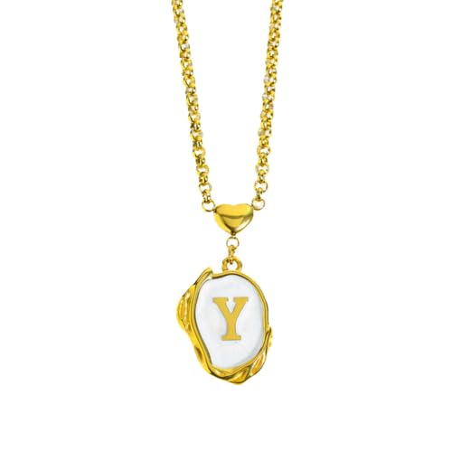 OAKKY Damen Edelstahl A-Z Initial Halskette Alphabet 26 Buchstaben Name Monogram Anhänger Personalisierter Eleganter Vintage Schmuck Gold Y von OAKKY