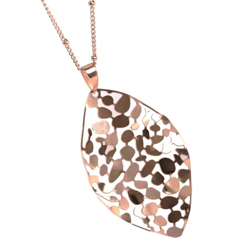 OAKKY Damen Edelstahl Blatt aushöhlende Anhänger Halskette Ketten im ethnischen StilRotgold von OAKKY