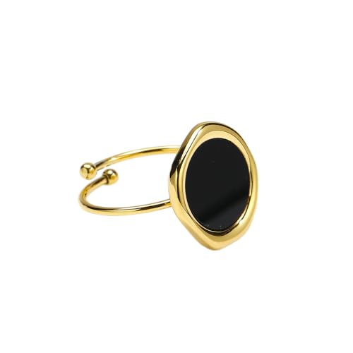 OAKKY Damen Edelstahl Einfache Muschelringe Statement Siegelring Einstellbar Gold Schwarz von OAKKY