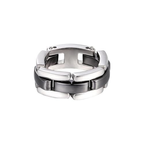 OAKKY Damen Edelstahl Einreihiger Keramischer Verlobungsring mit Verformbarer Kette 7MM Breite Fingerband 68 (21.6) Größe Schwarz von OAKKY