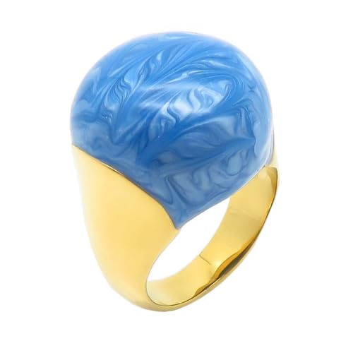 OAKKY Damen Edelstahl Emaille Kuppel Ringe Vergoldet Minimalistischer Statement Ring Blau Größe 57 (18.1) von OAKKY