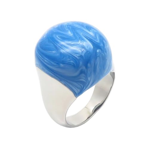 OAKKY Damen Edelstahl Emaille Kuppel Ringe Versilbert Minimalistischer Statement Ring Blau Größe 60 (19.1) von OAKKY