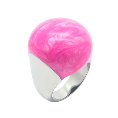 OAKKY Damen Edelstahl Emaille Kuppel Ringe Versilbert Minimalistischer Statement Ring Rosa Größe 57 (18.1) von OAKKY