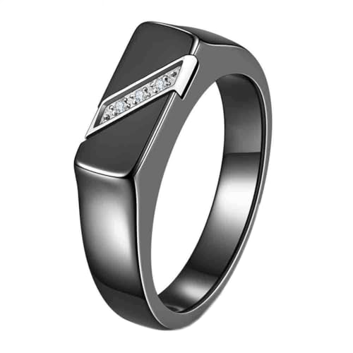 OAKKY Damen Edelstahl Flaches Rechteck Kubischer Zirkon Eingelegt 5MM Kermaischer Verlobungsring mit Siegel 54 (17.2) Größe Schwarz von OAKKY