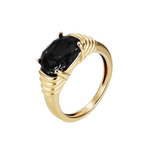 OAKKY Damen Edelstahl Klare Edelsteinringe Minimalistischer Eleganter Bandring mit Funkelndem Synthetischen Onyx Farbstein Größe 50 (15.9) von OAKKY