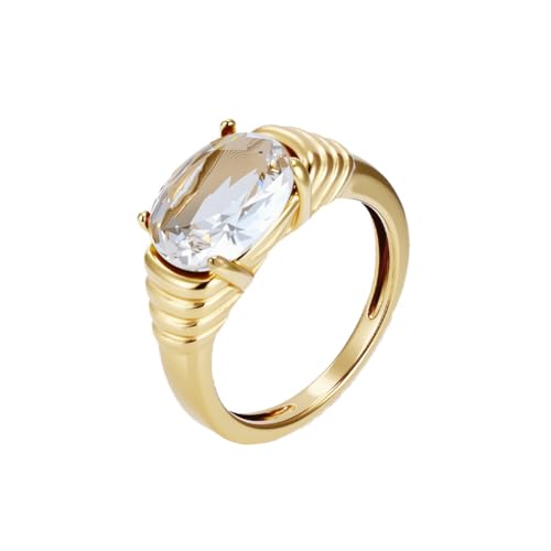 OAKKY Damen Edelstahl Klare Edelsteinringe Minimalistischer Eleganter Bandring mit Funkelndem Synthetischen Transparenten Stein Größe 54 (17.2) von OAKKY