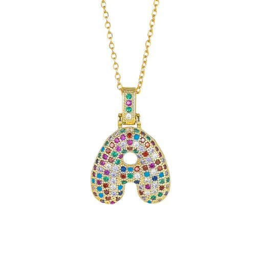 OAKKY Damen Edelstahl Klassisch Bunt Zirkonia A-Z Alphabet Halskette Monogramm Anhänger Jubiläum Hochzeits Schmuck Buchstabe A von OAKKY