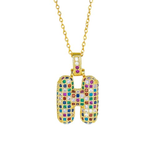 OAKKY Damen Edelstahl Klassisch Bunt Zirkonia A-Z Alphabet Halskette Monogramm Anhänger Jubiläum Hochzeits Schmuck Buchstabe H von OAKKY