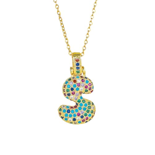 OAKKY Damen Edelstahl Klassisch Bunt Zirkonia A-Z Alphabet Halskette Monogramm Anhänger Jubiläum Hochzeits Schmuck Buchstabe S von OAKKY