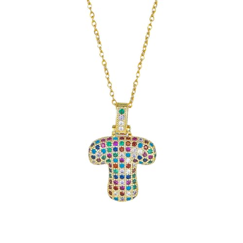 OAKKY Damen Edelstahl Klassisch Bunt Zirkonia A-Z Alphabet Halskette Monogramm Anhänger Jubiläum Hochzeits Schmuck Buchstabe T von OAKKY