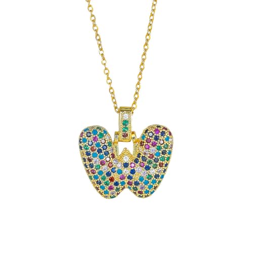 OAKKY Damen Edelstahl Klassisch Bunt Zirkonia A-Z Alphabet Halskette Monogramm Anhänger Jubiläum Hochzeits Schmuck Buchstabe W von OAKKY