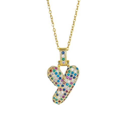 OAKKY Damen Edelstahl Klassisch Bunt Zirkonia A-Z Alphabet Halskette Monogramm Anhänger Jubiläum Hochzeits Schmuck Buchstabe Y von OAKKY