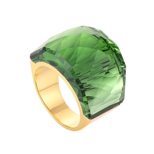 OAKKY Damen Edelstahl Kristallglas Edelstein Zirkon Chunky Cocktail Ring Funkeln Hochzeit Finger Schmuck Gold Grüner Stein Größe 57 (18.1) von OAKKY