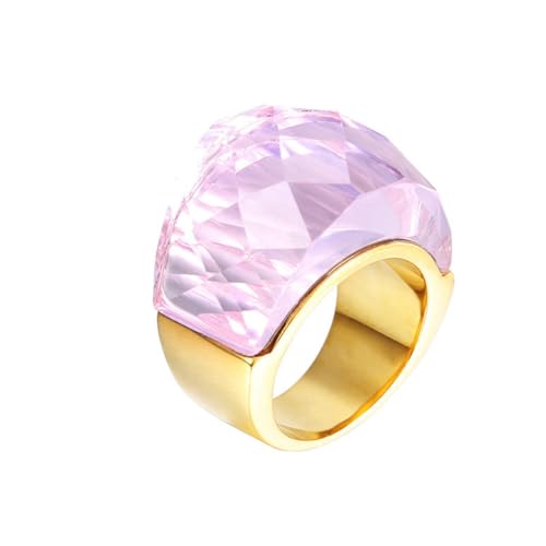 OAKKY Damen Edelstahl Kristallglas Edelstein Zirkon Chunky Cocktail Ring Funkeln Hochzeit Finger Schmuck Gold Rosa Stein Größe 62 (19.7) von OAKKY