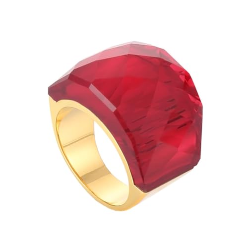 OAKKY Damen Edelstahl Kristallglas Edelstein Zirkon Chunky Cocktail Ring Funkeln Hochzeit Finger Schmuck Gold Roter Stein Größe 62 (19.7) von OAKKY