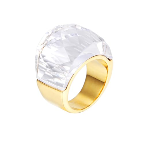 OAKKY Damen Edelstahl Kristallglas Edelstein Zirkon Chunky Cocktail Ring Funkeln Hochzeit Finger Schmuck Gold Weißer Stein Größe 62 (19.7) von OAKKY