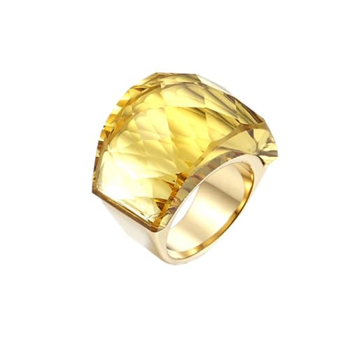 OAKKY Damen Edelstahl Kristallglas Edelstein Zirkon Chunky Cocktail Ring Funkeln Hochzeit Finger Schmuck Goldgelber Stein Größe 57 (18.1) von OAKKY