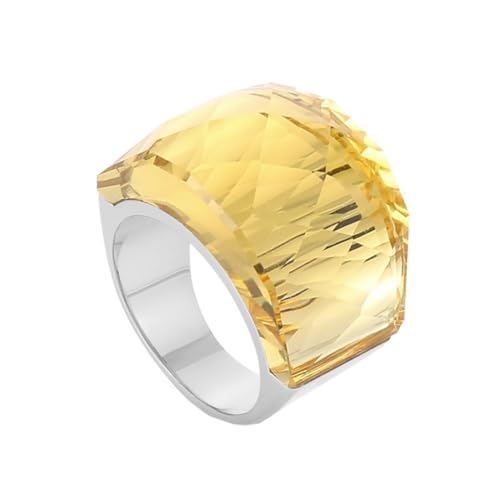OAKKY Damen Edelstahl Kristallglas Edelstein Zirkon Chunky Cocktail Ring Funkeln Hochzeit Finger Schmuck Silber Gelber Stein Größe 52 (16.6) von OAKKY