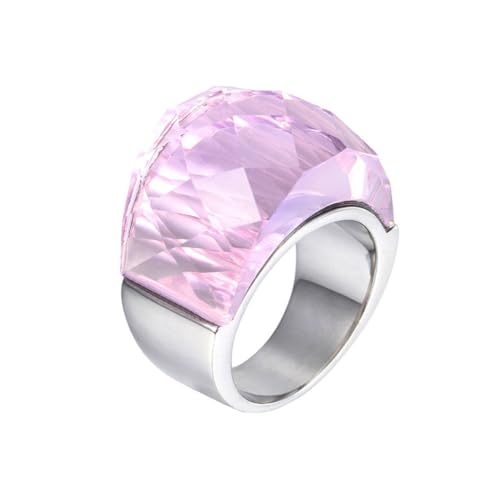 OAKKY Damen Edelstahl Kristallglas Edelstein Zirkon Chunky Cocktail Ring Funkeln Hochzeit Finger Schmuck Silber Rosa Stein Größe 62 (19.7) von OAKKY