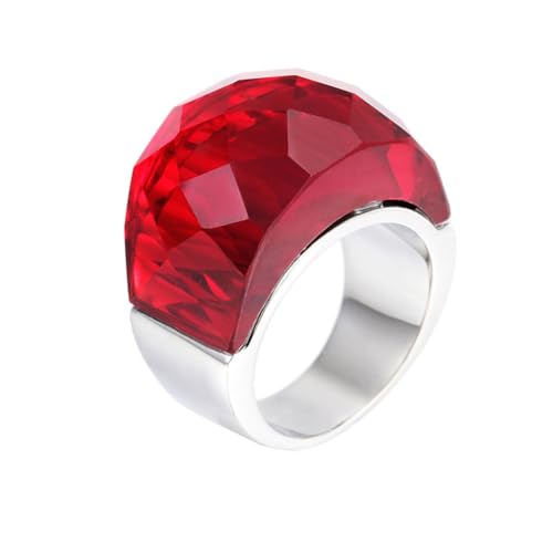 OAKKY Damen Edelstahl Kristallglas Edelstein Zirkon Chunky Cocktail Ring Funkeln Hochzeit Finger Schmuck Silber Roter Stein Größe 54 (17.2) von OAKKY