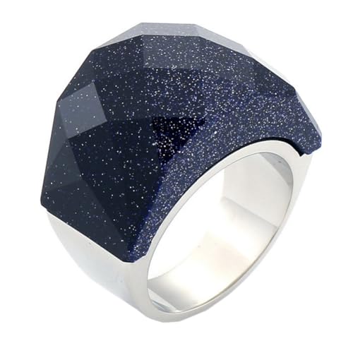 OAKKY Damen Edelstahl Kristallglas Edelstein Zirkon Chunky Cocktail Ring Funkeln Hochzeit Finger Schmuck Silber Sandblau Stein Größe 62 (19.7) von OAKKY