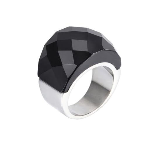 OAKKY Damen Edelstahl Kristallglas Edelstein Zirkon Chunky Cocktail Ring Funkeln Hochzeit Finger Schmuck Silber Schwarzer Stein Größe 62 (19.7) von OAKKY